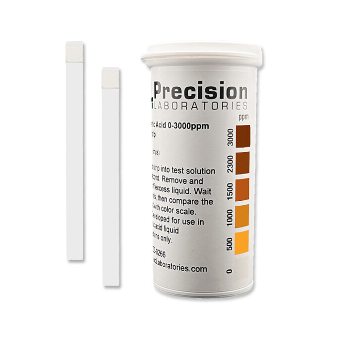 peracetic acid test strips, peracetic acid 0-3000ppm, extra high level peracetic acid test strips