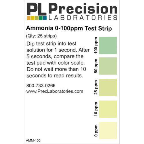 ammonia test strips, ammonia 0-100ppm test strips