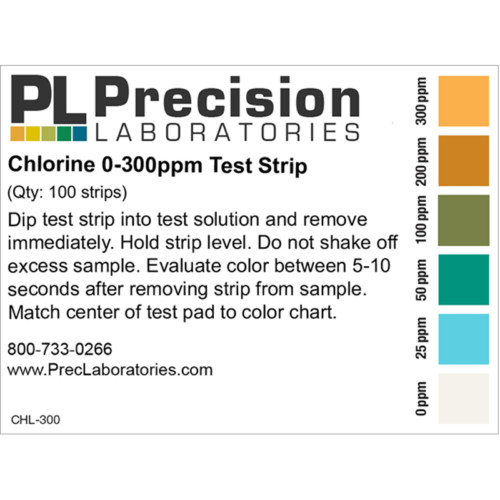 chlorine 0-300ppm test strips, chlorine test strips