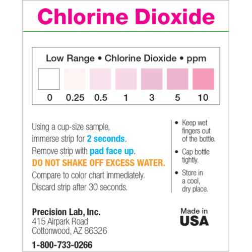 chlorine dioxide test strips, residual chlorine dioxide