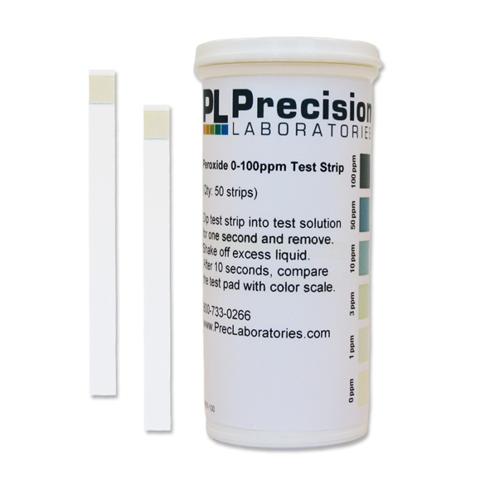 low level peroxide test strip, low level peroxide, hydrogen peroxide test strip, peroxide test strip, peroxide 0-100ppm test strip