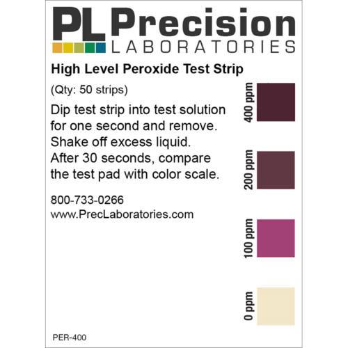 peroxide test strips, peroxide 0-400ppm test strips