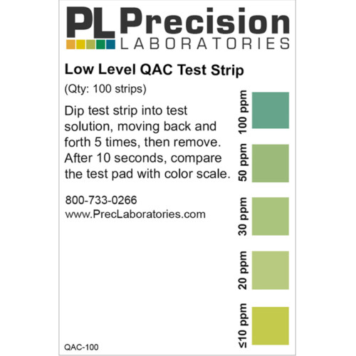 low level qac test strips, qac test strips, qac 0-100ppm test strips