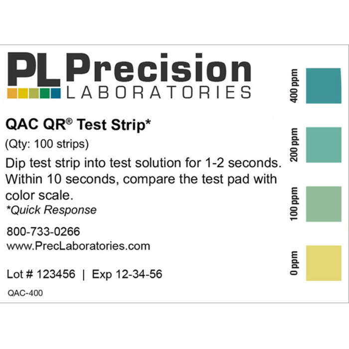 quick response qac test strips, qac test strips, qac 0-400ppm test strips