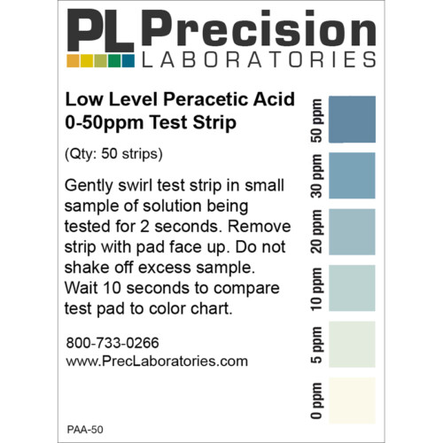 peracetic acid test strips, low level peracetic acid, peracetic acid 0-50ppm