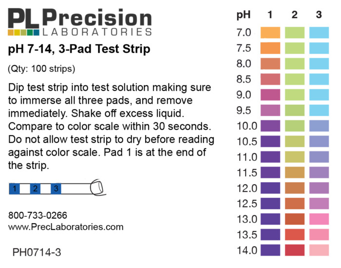 pH 7-14 Test Strips 3 Pad, ph test strips, ph 7-14 test strips, 3 pad ph test strips, multi pad ph test strips
