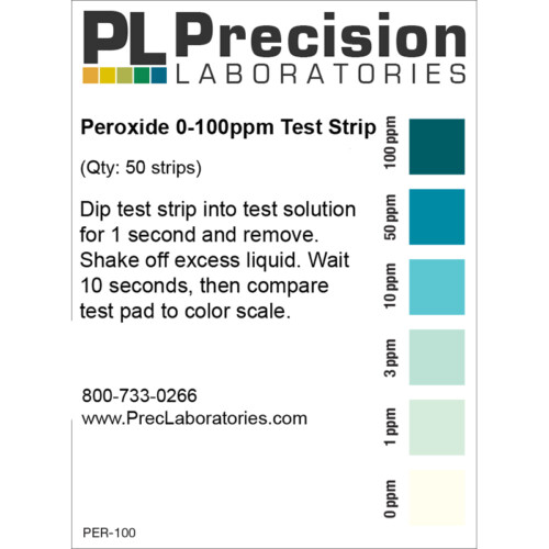 peroxide test strips, peroxide 0-100ppm test strips