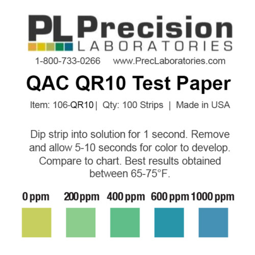 106-QR10 QAC QR10, QAC QR10 test paper, quat test paper, quat test strips